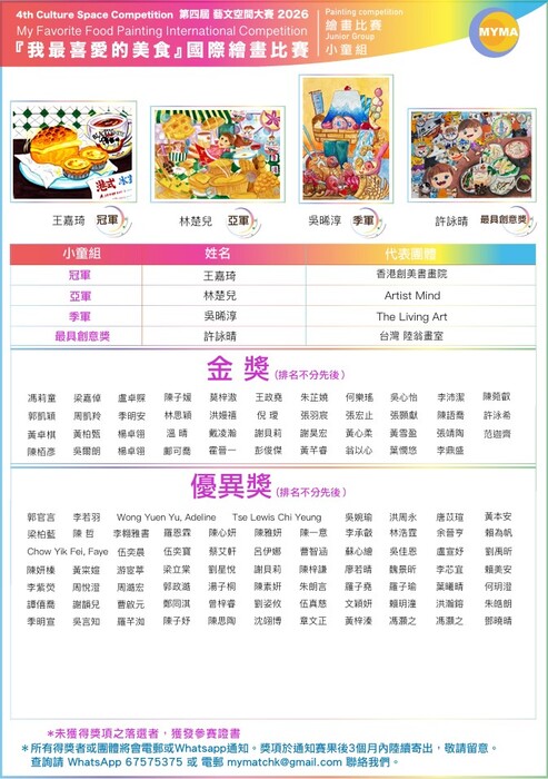 【教務處】轉知本校參加<第四屆藝文空間大賽2026『我最喜愛的美食』國際繪畫比賽>得獎名單圖片