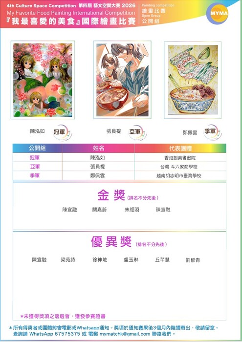 【教務處】轉知本校參加<第四屆藝文空間大賽2026『我最喜愛的美食』國際繪畫比賽>得獎名單圖片