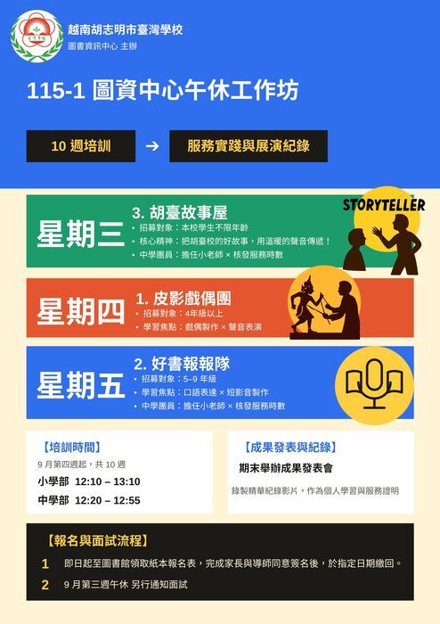 【圖資中心】115-1 胡志明市臺灣學校 圖資中心午休工作坊圖片