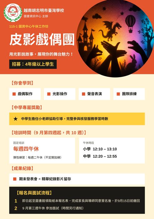 【圖資中心】115-1 胡志明市臺灣學校 圖資中心午休工作坊圖片